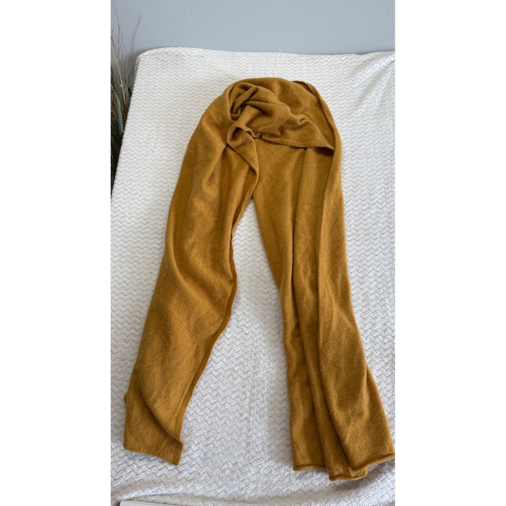Garnet Hill 100% Cashmere Wrap Scarf Mustard Yellow Solid Knit Shawl OS